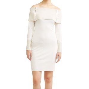 NWT NOBO Ivory Gold Off Shoulder Bodycon Sweater Dress Zipper Size Small (3-5)